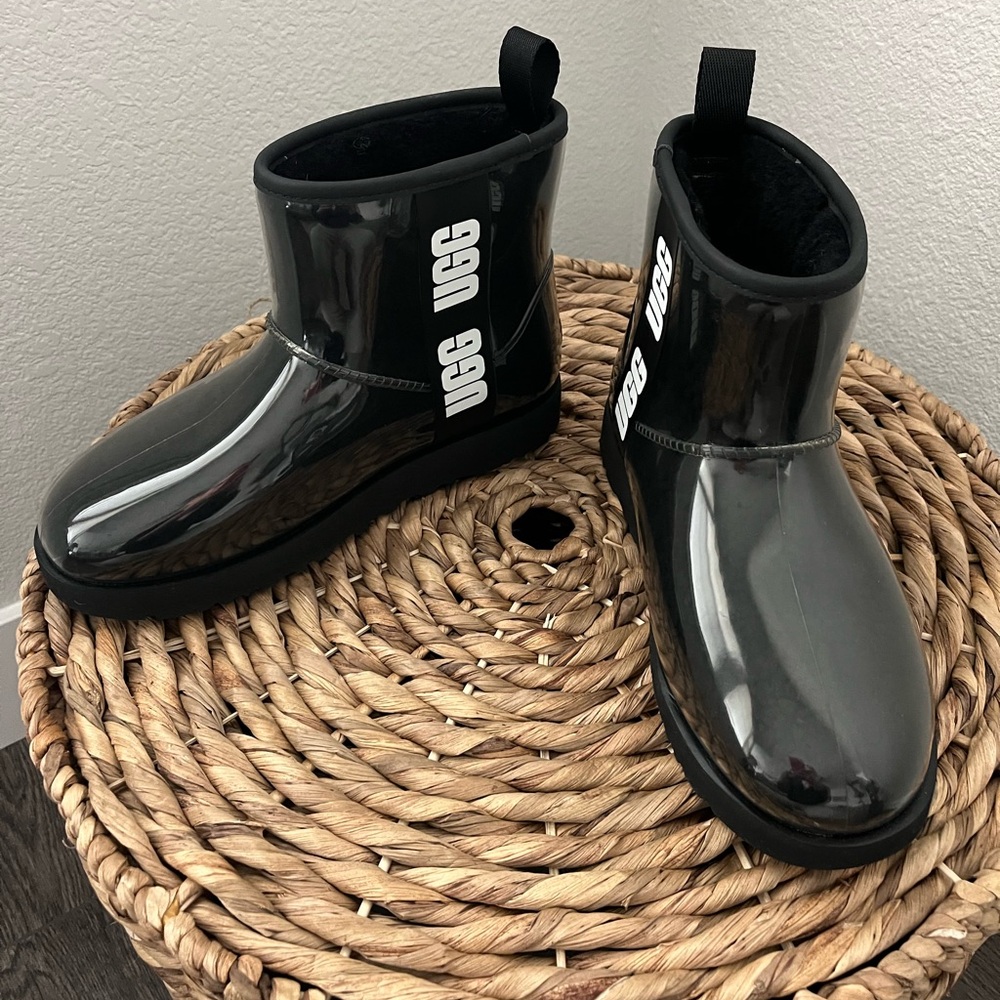 UGG Black Glossy Ankle Booties